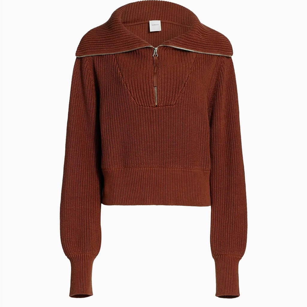 Varley Rust Brown Half-Zip Knit Sweater